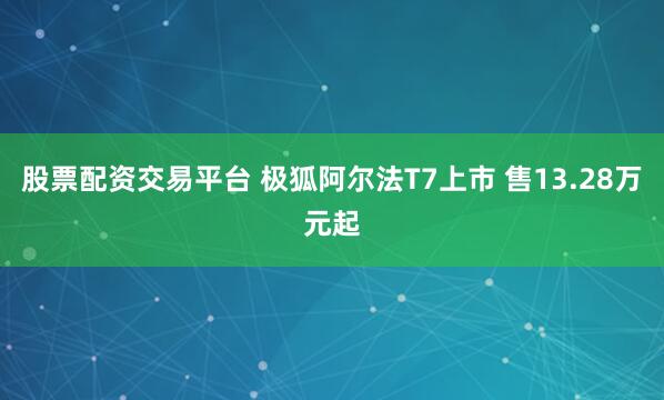 股票配资交易平台 极狐阿尔法T7上市 售13.28万元起